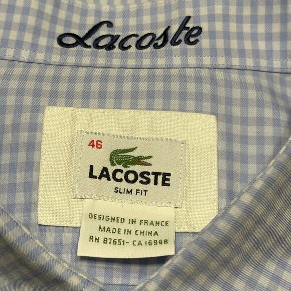 Lacoste Slim‎ Fit Men’s Gingham Button Up 46 XXL - Picture 9 of 13